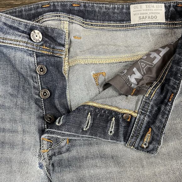 Diesel Safado Jeans Mens 31x30 Medium Wash Distressed Slim Straight Button Fly - Picture 3 of 16